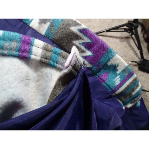 Vintage 90s Walls Mountain Tribal Aztec Pattern Fleece Jacket XL XXL Purple Gray - Picture 8 of 10